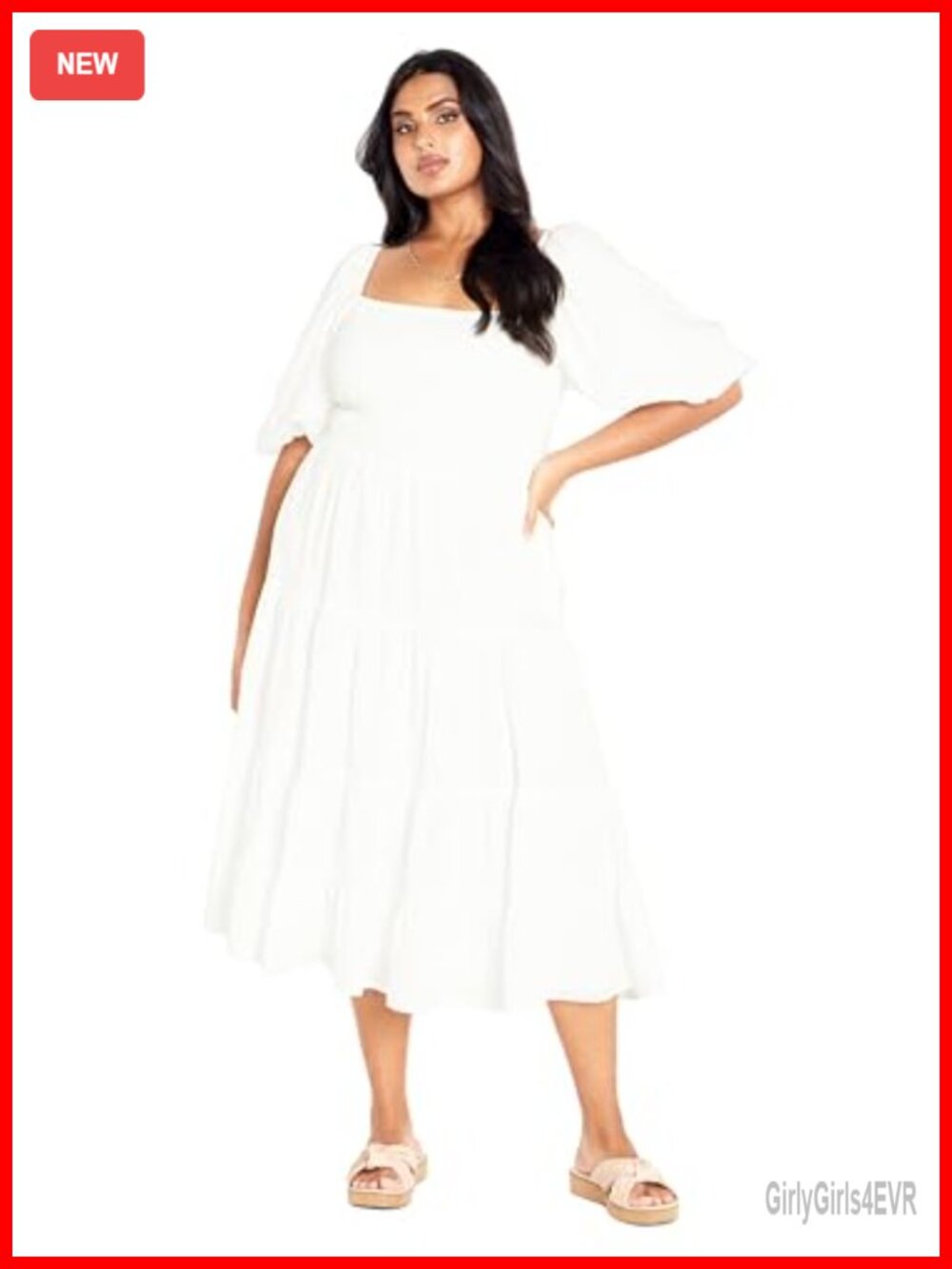 City Chic Plus Size Ariella Puff Sleeve Tiered Cotton Maxi Dress